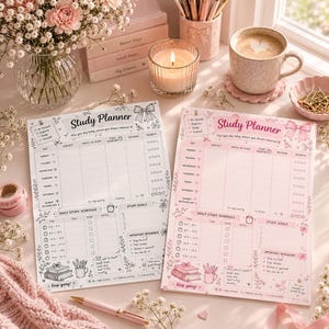 Pink Study Planner Printable PDF, Weekly Schedule and Canva Student Organizer
