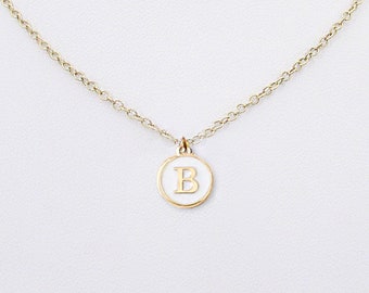 B Charm Necklace Gold Plated White Brass Coin, B Initial Pendant Typewriter Gold Plated Choker Necklace, Initial Girlfriend Birthday Gift