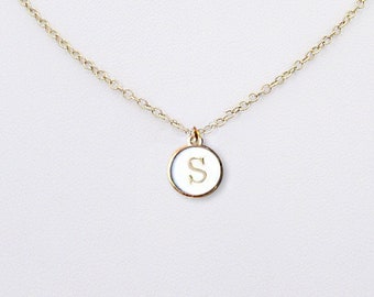 S Letter Necklace Gold Plated Brass White Initial Coin Gift, S Letter Coin Necklace, White Typewriter Charm Choker Necklace, S Letter Choker