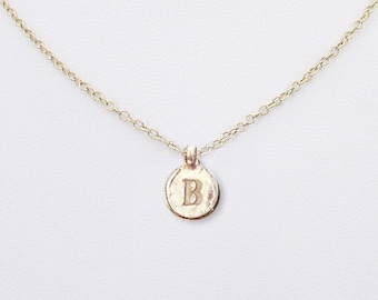 B Initial Necklace Gold Plated Unique Birthday Letter Gift, Dainty Gold Filled Chain with a Gold plated Coin Pendant Charm Choker Jewelry