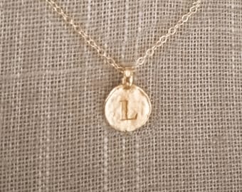 Initial L Gold Plated Necklace Gift, Dainty L Gold or Sterling Silver Chain Necklace, L letter Initial Coin Silver Gold Birthday Necklace