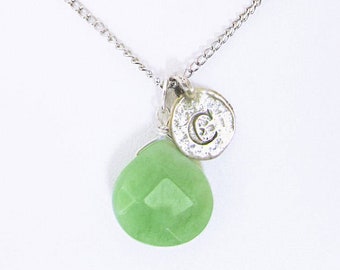 Letter C Jade Green Necklace Silver or Gold Plated Charm  Pendant Gift, Sterling Silver C Letter Coin Necklace, Unique Birthday C Necklace