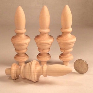 4 Small Unfinished Maple Finials #MFLT. Clock finial 3.5 inch high X 1.25 diameter. Really Nice and ready to stain
