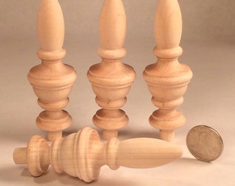 Unfinished Maple Wood Finials: Clock or Furniture, 3.5 Inch (Set of 4)