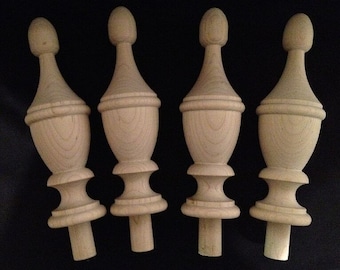 Set of 4 Unfinished Maple Wood Finials - 7-3/8" Tall