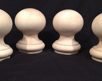 Newel Post Finial Maple Wood Unfinished Cap Ball Top 4 Piece.