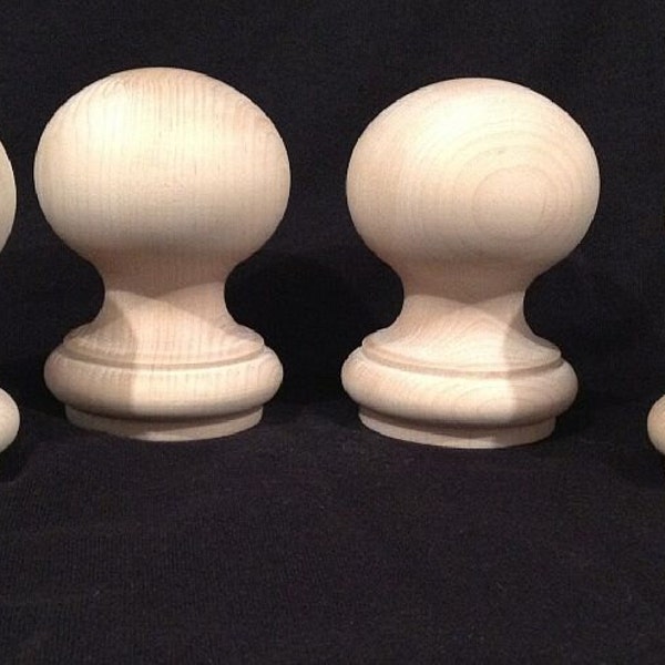 Newel Post Finial Maple Wood Unfinished Cap Ball Top 4 Piece.