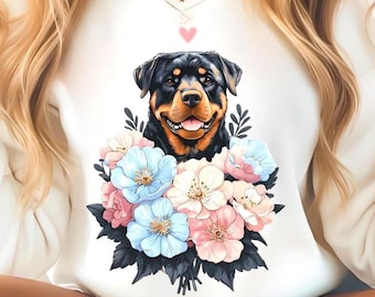 Rottweiler (Png), Perro (Png), Rottie (Png), Sublimación, Primavera (Png), Flores (Png), Camiseta de perro (Png), Sudadera, Uso comercial, Amante de los perros, Coqueta