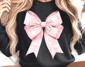 Cute Coquette Png, Pink Bow Png, Bow Lover Sublimation, Coquette Png, Checkered Png, Bow T-shirt Png, Sweatshirt, Spring, Commercial Use