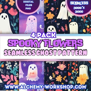 Ghost Flowers Floral Seamless Pattern Pack Commercial Use Sublimation, Planner, Digital Paper, seamless spooky backgrounds, Repeat Pattern
