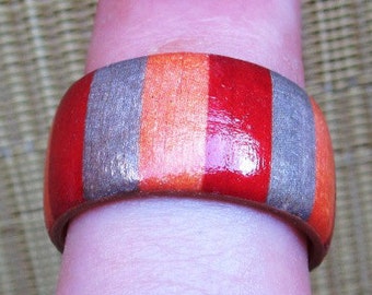 Brice Marden Stripes (Red, Gray, Orange) -- wood finger ring