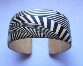 Bridget Riley Op Art -- adjustable wood cuff bracelet