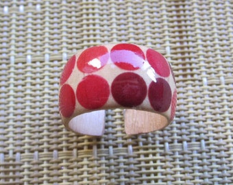 Pink Polka Dots -- adjustable wood finger ring