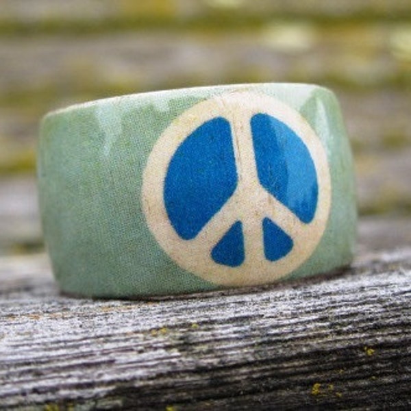 Ocean Peace Symbol -- adjustable wood ring