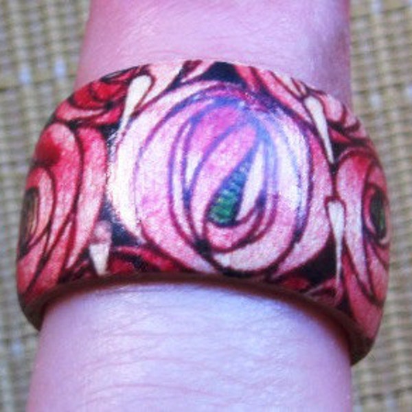 Mackintosh Rose Pattern -- wood finger ring