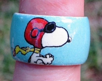 Aviator Snoopy -- adjustable wood ring