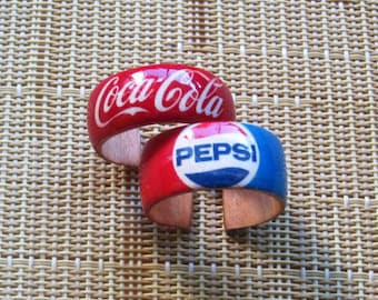 Coke or Pepsi -- wood finger rings