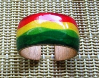 Red, Yellow, Green Waves -- wood finger ring