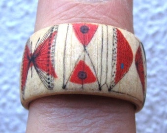 Butterflies (Lucienne Day Textile Design) - adjustable wood ring