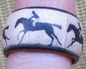 Eadweard Muybridge Running Horse and Rider -- adjustable wood finger ring