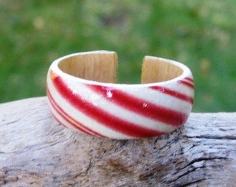 Candy Cane -  wood finger ring