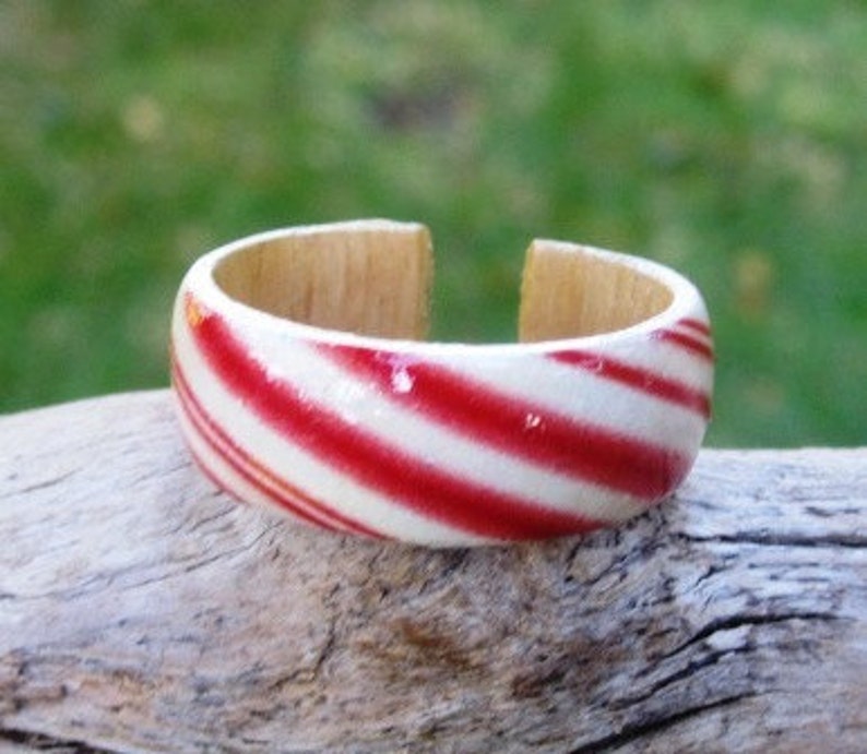 Candy Cane wood finger ring image 1