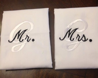 Monogrammed Mr. and Mrs. Pillow Cases, Standard size
