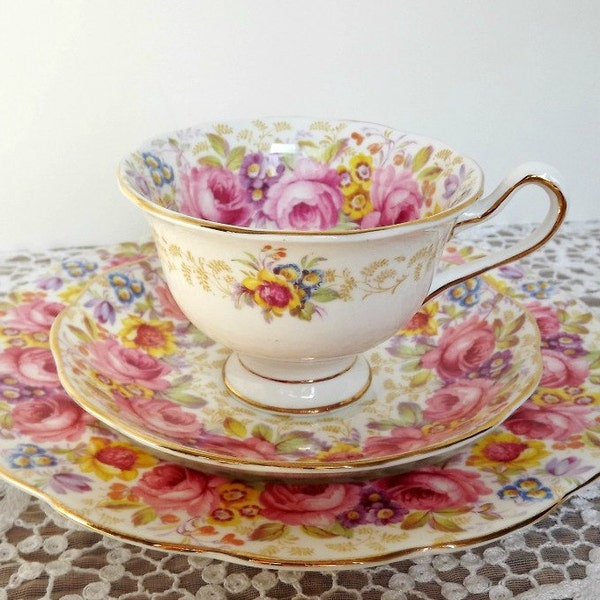 RESERVED  Royal Albert Serena Trio with Teacup, Saucer, and Side Plate - 1940s
