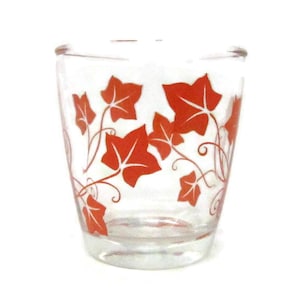 Vintage Hazel Atlas Sour Cream Glass with Retro Orange Ivy Vines Design Beautiful Juice or Cocktail Drinking Tumbler, Barware, Kitchen Decor