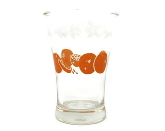 Vintage Anchor Hocking Glass with Sliced Oranges and Delicate White Flower Blossoms Design Morning Orange Juice Drink Barware Kitchen Decor