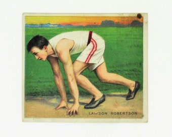 Vintage 1910 T218 Mecca Cigarettes Tobacco Card Lawson Robertson Champion Athlete and Prize Fighter Series, Olympic Track and Field Runner