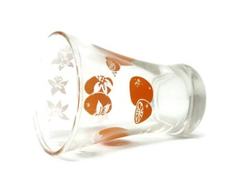 Vintage Anchor Hocking Glass with Sliced Oranges and Delicate White Flower Blossoms Design Morning Orange Juice Drink Barware Kitchen Decor
