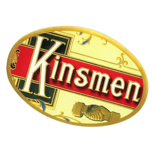 Vintage Kinsmen Brand Cigar Box Label Featuring Embossed Shiny Lettering Gold Border, Junk Journals, Decoupage Scrapbook Ephemera Tobacciana