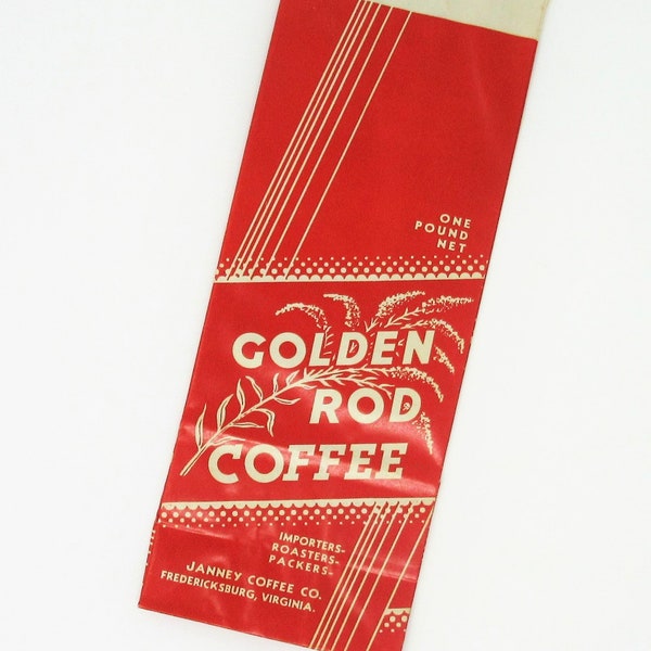 Vintage Unused Paper Golden Rod Fresh Brand Coffee Advertising Bag Great Displayed as Farmhouse, Home, or Kitchen Decor Frame as Wall Art