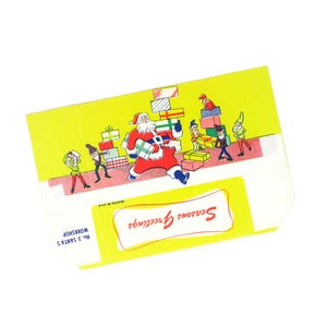 Vintage Unused Merry Christmas Candy Box Featuring Santa Claus and Elves Delivering Presents, Seasons Greetings, Holiday Decor, Decorations