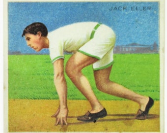 Vintage 1910 T218 Mecca Cigarettes Tobacco Card Jack Eller Champion Athlete and Prize Fighter Series, Olympic Track and Field Sports Runner