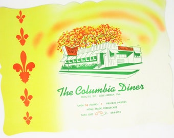 Vintage Unused Columbia Diner Paper Place Mats Group of 20 for Parties Picnics or Table Setting Ready to Frame Home Decoration Kitchen Decor