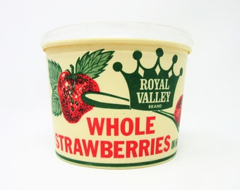 Vintage Unused Royal Valley Whole Strawberries Dixie Cup Container Featuring a Spoon Holding a Large Strawberry Farmhouse Home Kitchen Decor