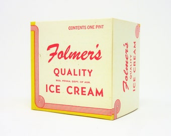 Vintage Unused Folmer's Small 1936 Ice Cream Box Features Retro Yellow Red White Colors Mid-Century Home or Kitchen Decor Dairy Advertising