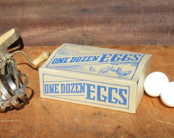 Vintage Paper Egg Carton with Great Farm Graphics of Chickens, Hens and Barns, Will Add Country Primitive Farmhouse Feel to Any Home Decor