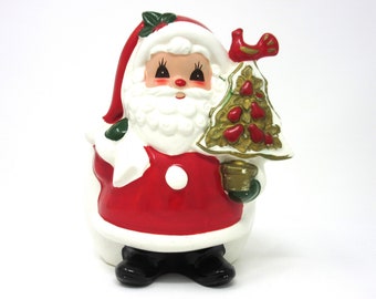 Vintage Napcoware Christmas Santa Claus Planter Holiday Decoration with Gold Lantern Partridge in a Pear Tree Holiday Decor Napco Gift Idea