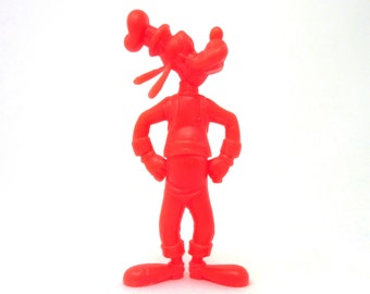 Vintage 1970's Walt Disney Goofy Hard Plastic Red Toy Louis Marx & Company Character Figurine Display as Home or Nursery Decor, Disneyana