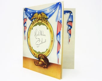 Vintage Unused Military Greeting Card Best Wishes to My Sweetheart Features Patriotic Colors and Flags for Soldiers in the Service Americana