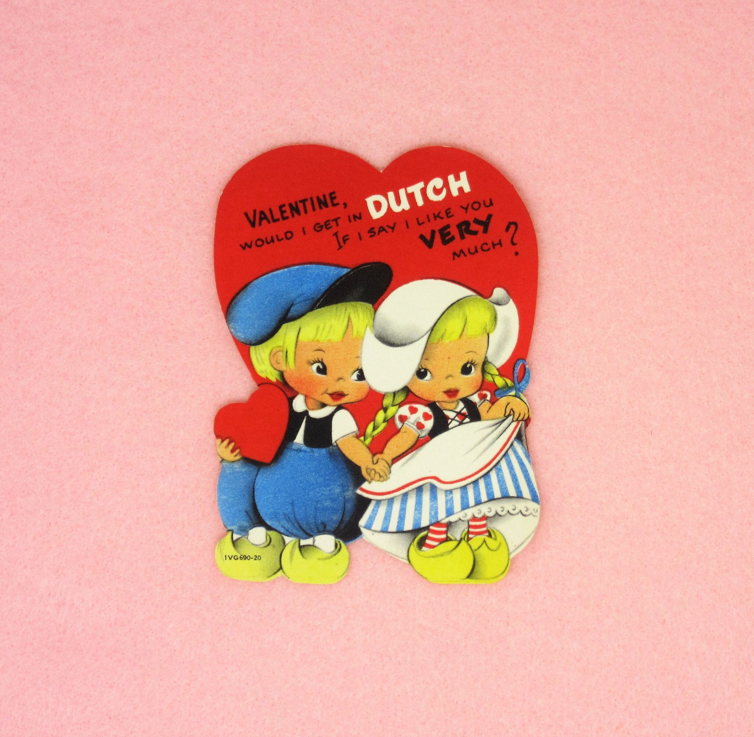 Vintage Unused Happy Valentines Day Card Featuring a Cute Dutch