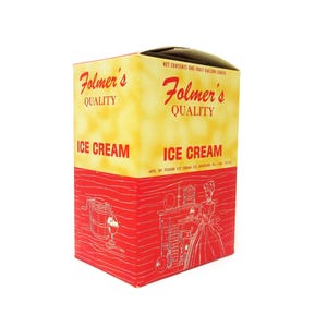 Vintage Unused Folmers Quality Ice Cream Box Featuring Retro Yellow Red and White Colors Mid-Century Home or Kitchen Decor Dairy Advertising