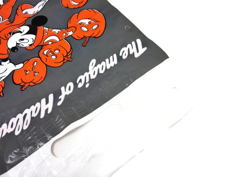 Vintage 1988 Unused Plastic Walt Disney Mickey Mouse Halloween Trick or Treat Candy Bag with Pumpkins M&M's Candies Collectible Disneyana image 3