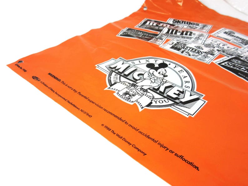 Vintage 1988 Unused Plastic Walt Disney Mickey Mouse Halloween Trick or Treat Candy Bag with Pumpkins M&M's Candies Collectible Disneyana image 5