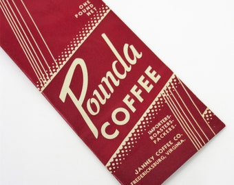 Vintage Unused Paper Pounda Coffee Advertising Bag One Pound Size Great Displayed as Farmhouse, Home, or Kitchen Decor Frame as Wall Art NOS