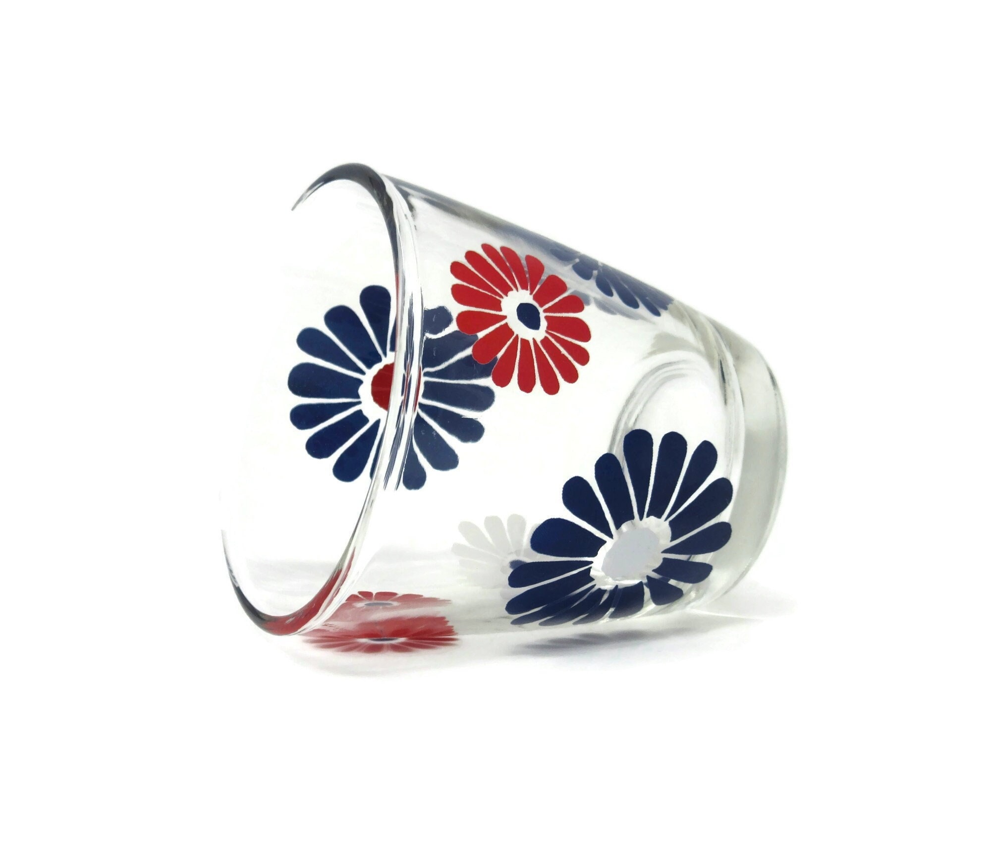 Vintage Hazel Atlas Sour Cream Glass Red, White and Blue Daisy