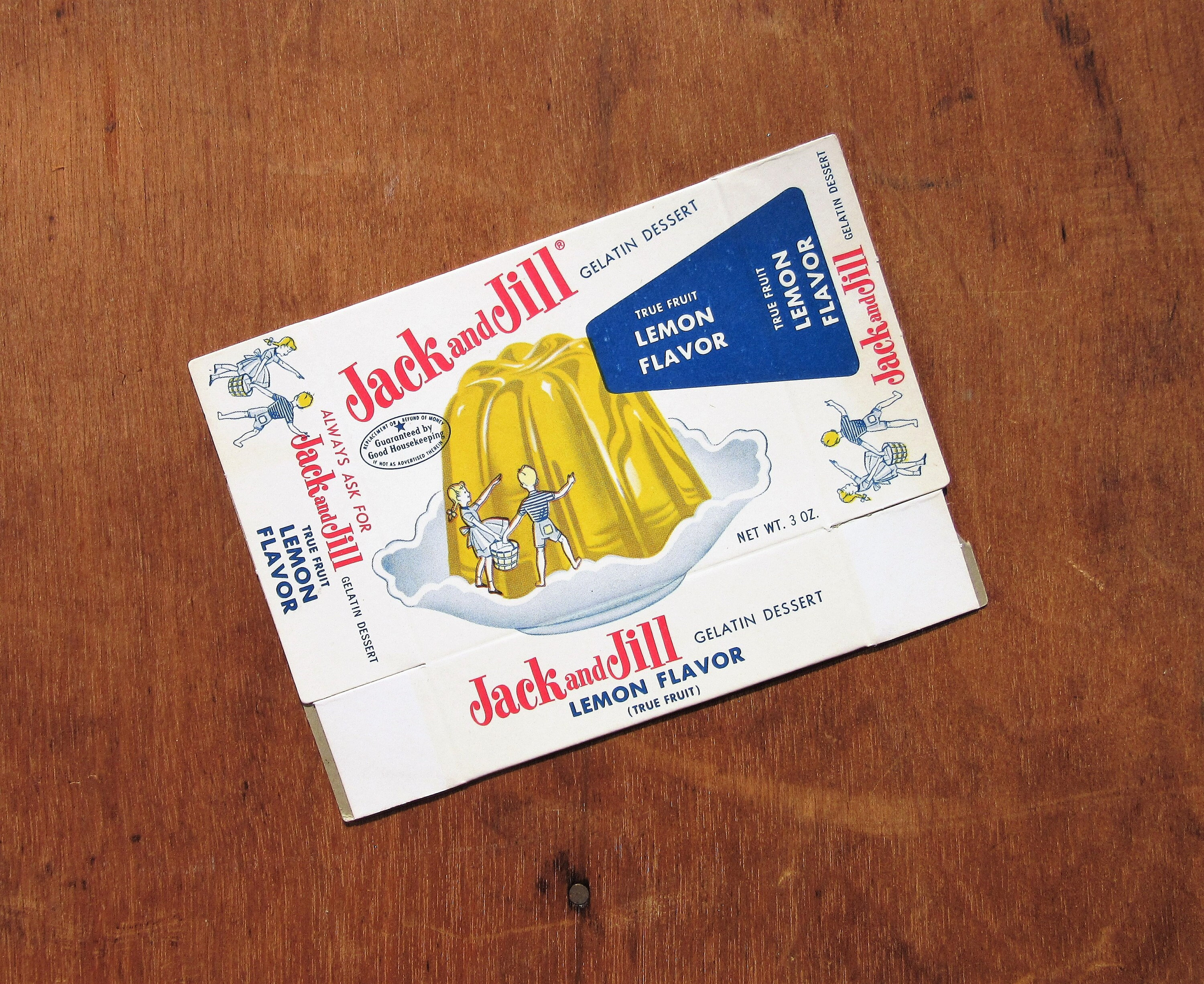 Vintage Unused Jack and Jill Gelatin Jello Dessert Box Lemon